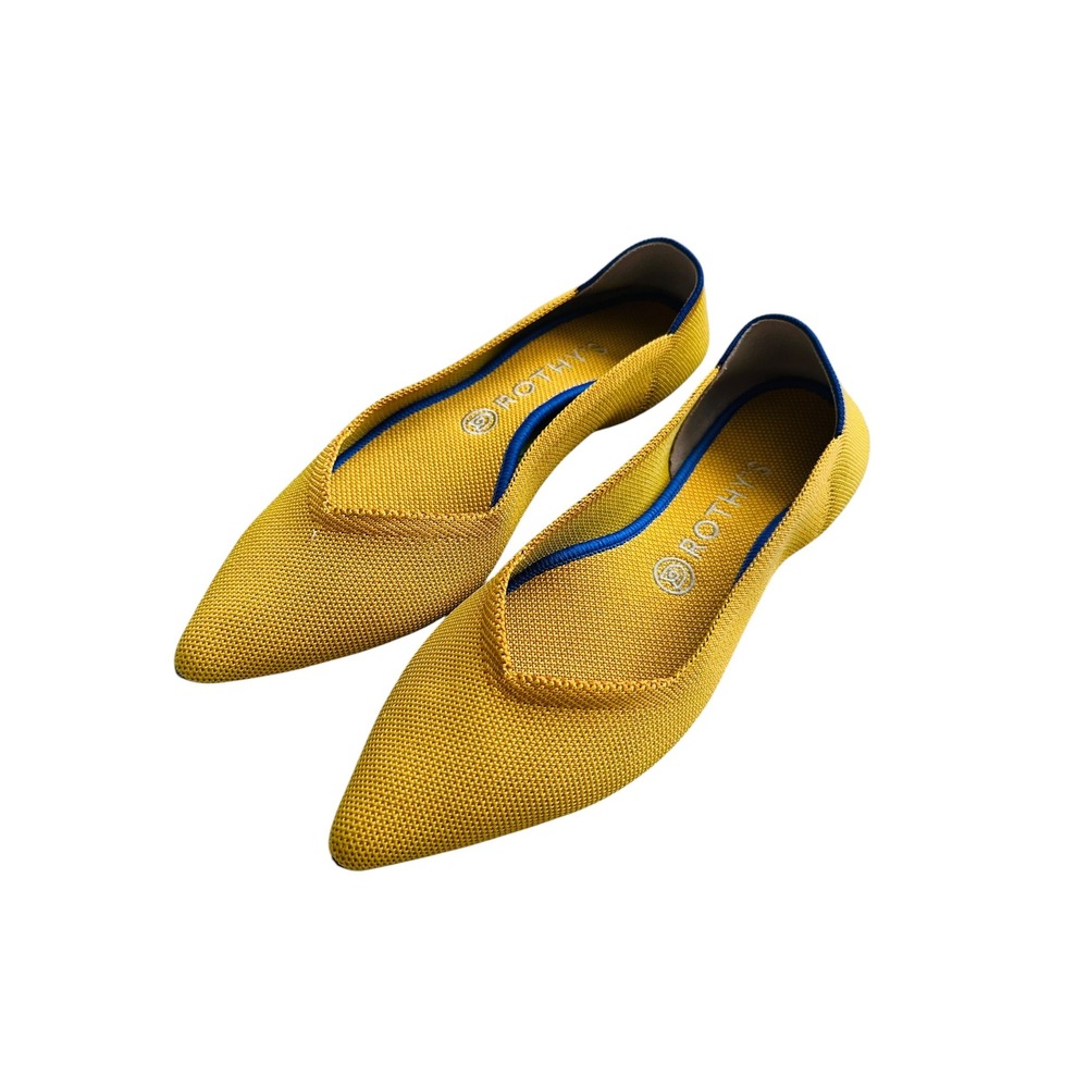 Retired Rothy's‎ Marigold Point Flats 9.5 Yellow Blue Trim Knit Shoes